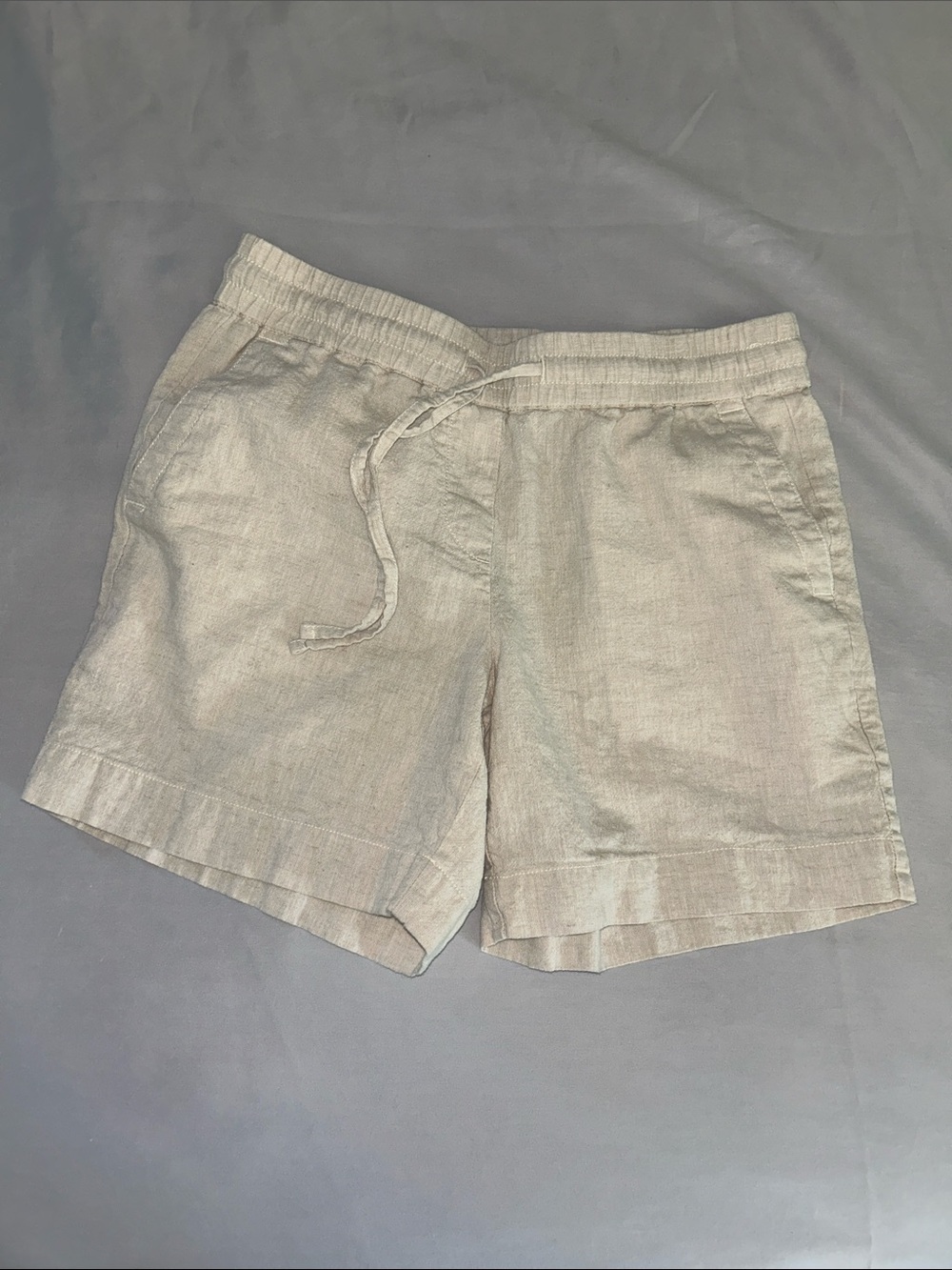 Talbots Petite Beige Linen-Blend Elastic Waist Shorts